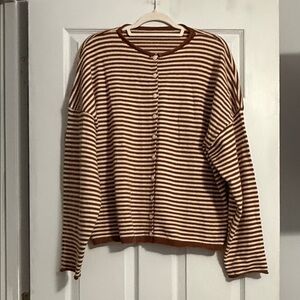Striped Button-Front Cardigan in Cream and Brown